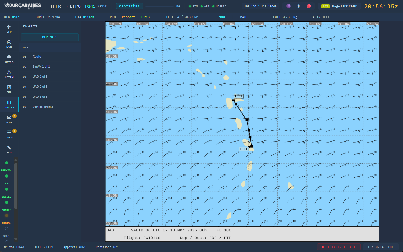 Charts Navigraph avec vent